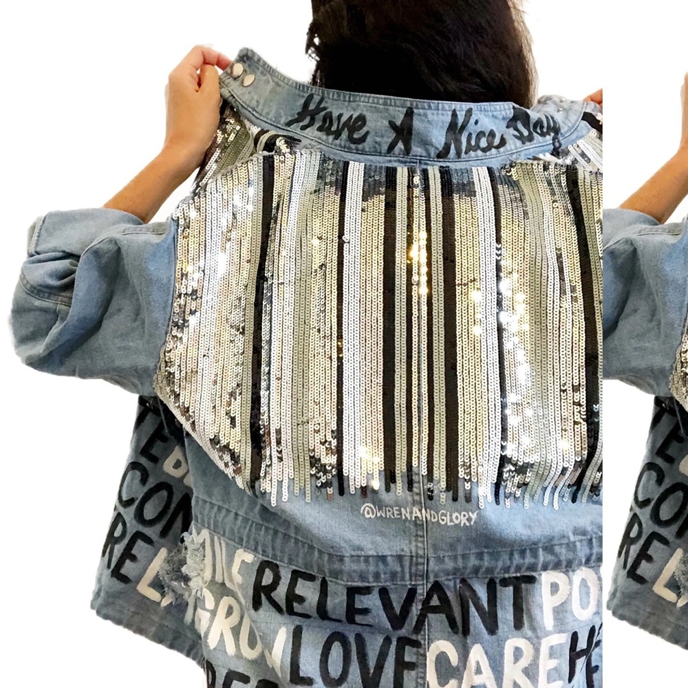 Like New Wren & Glory Sequin Embellished Jean Jacket M